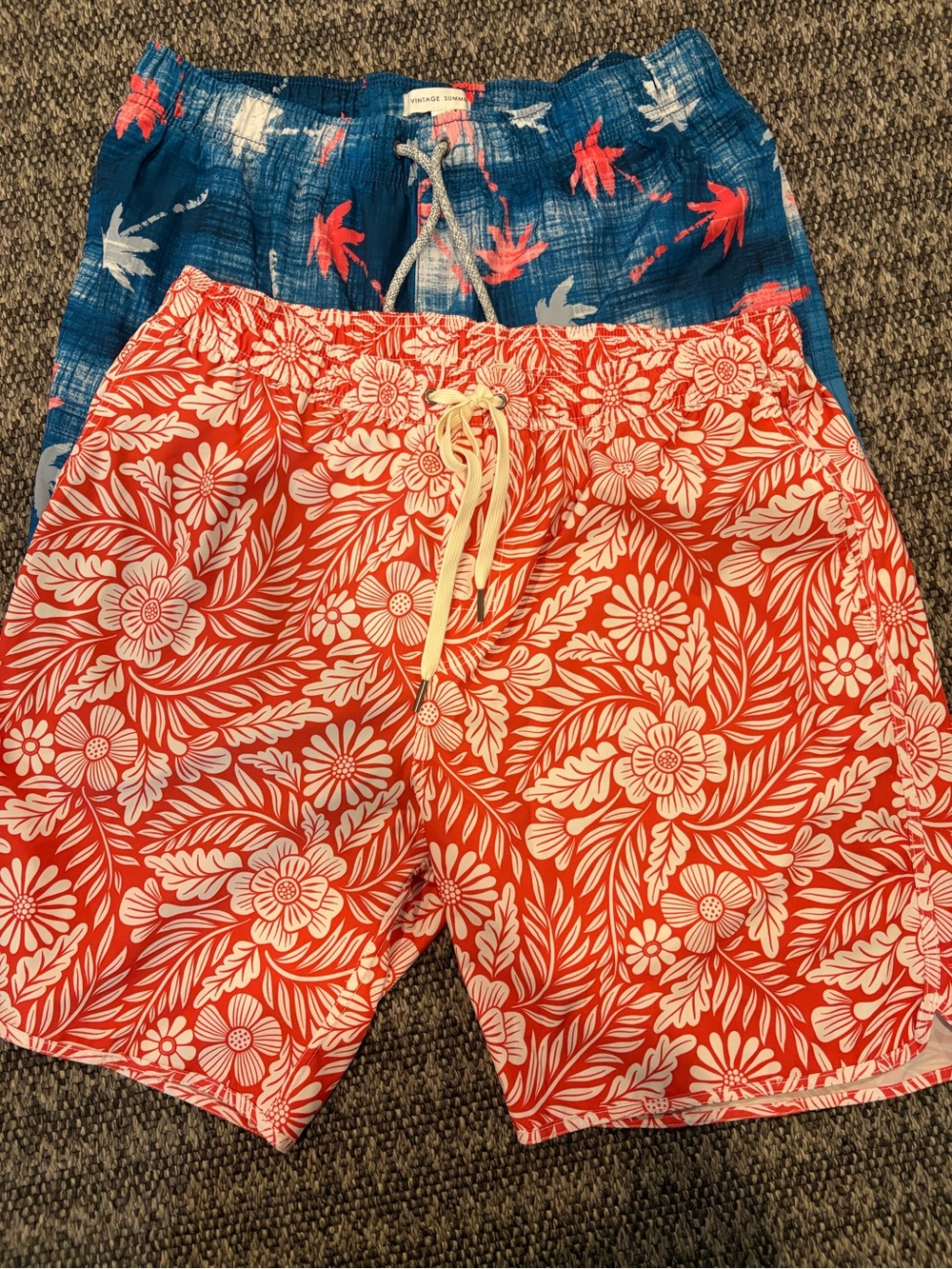 Fair Harbor Coral and White Floral Swim Trunks